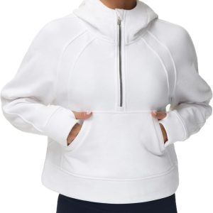 Womens' Hoodies Half Zip Long Sve Fce Crop Pullover Sweatshirts with Pockets Thumb Hole