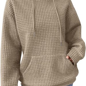 Womens Hoodies Casual Long Sve Drawstring Waffle Pullover Tops Loose Hooded Sweatshirt with Pocket