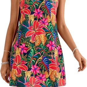 Women Sveless Floral Print Sundress Halter Neck A Line Short Dress
