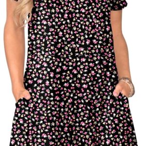 Women Casual T Shirt Dress Summer Short Sve Swing Dresses with Pockets