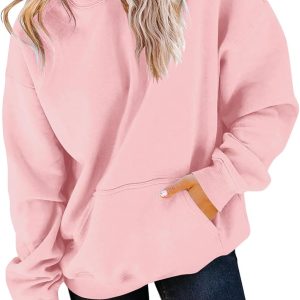 Women's Hoodies Sweatshirts Cute Long Sve Tops Loose Fce Pullover Shirts with Pocket